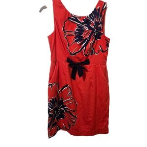 Lilly Pulitzer Evie Dress Red/Navy Tie Front Pockets Liner Size.4